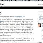 A screen shot of an article titled "Out and About" from the Feministkilljoys website. The article begins "This is a sweaty book, full of the struggle..."