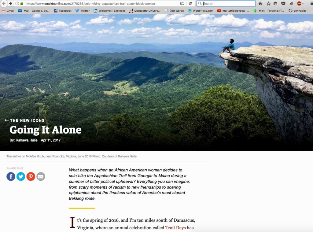 A screen shot of article titled "Going It Alone," written by Rahawa Halle. The article begins, "It's the spring of 2016, and I'm ten miles south of Demascus..."