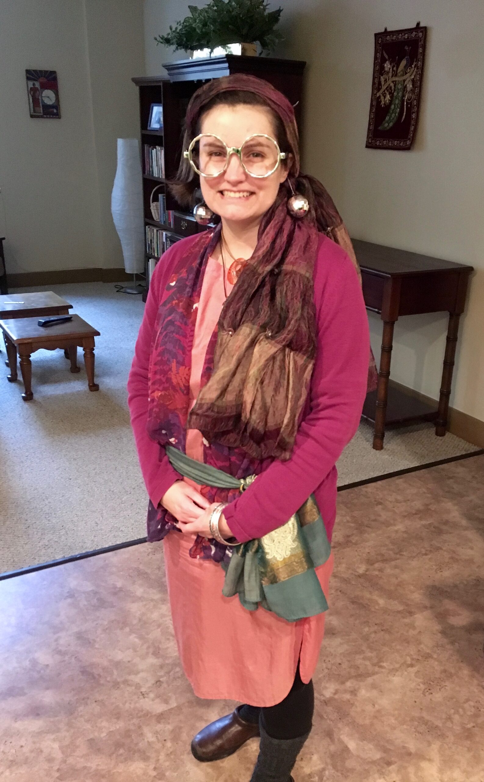 Here Beth is dressed as Divination Professor Sybill Trelawney (from Harry Potter).