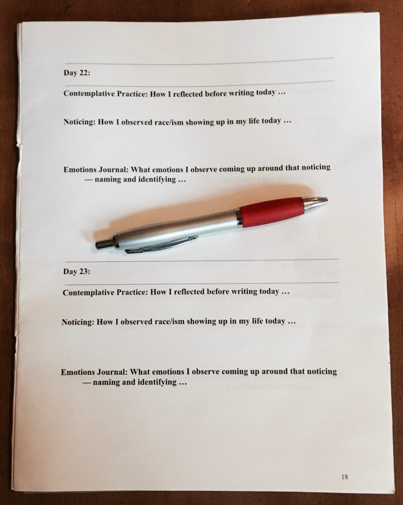 Journal page for the 40-day Lent practice I’m leading for a local, predominantly-white church on “Building Resilience for Racial Justice.”
