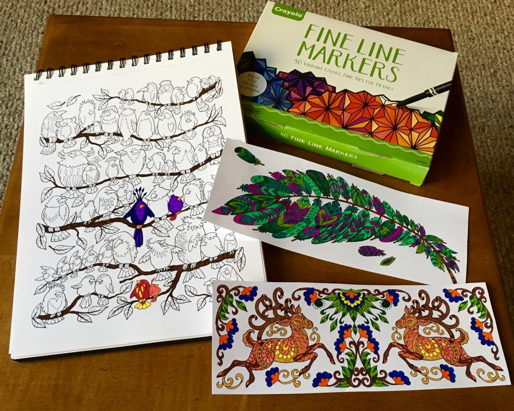 My coloring book and some recent creations.