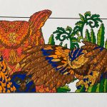 Coloring page with image of four owls.