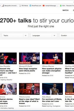 A screenshot of the TED.com TED Talks search page with different videos displayed on the screen.