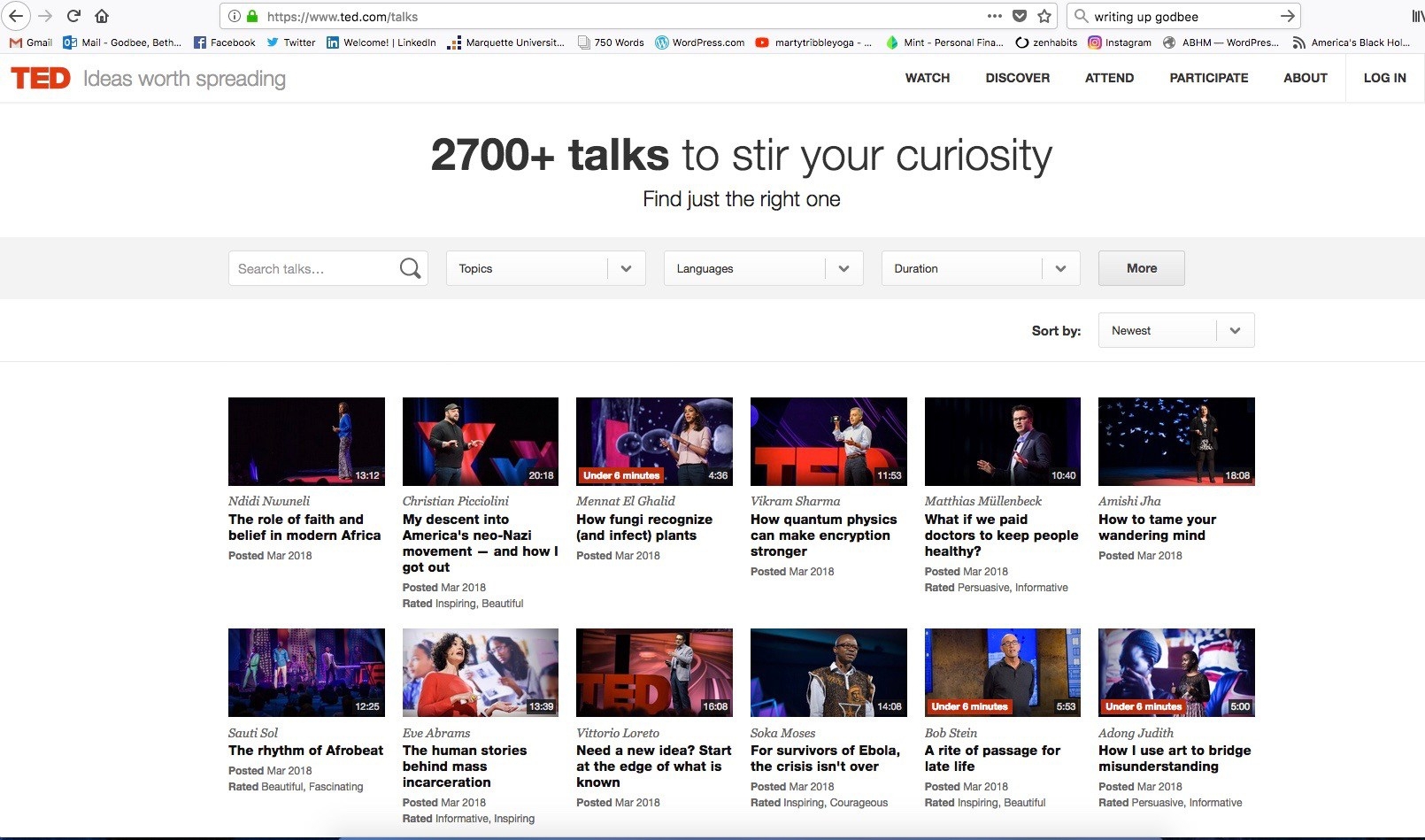 View of TED.com Talks Search Page