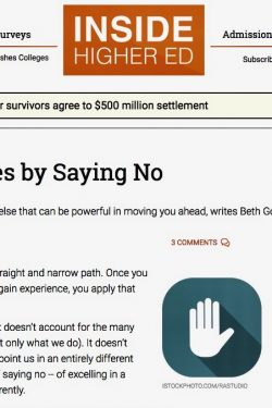 Screenshot of the opening to “Making Career Moves by Saying No” published in Inside Higher Ed’s Carpe Careers advice column.