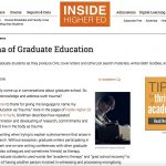 Screenshot of “The Trauma of Graduate Education,” showing the orange Inside Higher Ed page logo and navigation toolbar at the top followed the title, by-line, and first three paragraphs of the article.