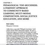 First page of the chapter “Pedagogical Too-Muchness: A Feminist Approach to Community-Based Learning, Multimodal Composition, Social Justice Education, and More” (screenshot of the PDF document).