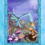 This card from Doreen Virtue’s “Magical Mermaids and Dolphins” oracle deck says “Blessed Change” in large letters at the top. An image appears below these letters and in the card’s center showing a mermaid floating upside down among seaweed, coral, and shells. At the card’s bottom appears the message: “A major life change brings you great blessings.”