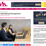 This screenshot shows the article published at Ms. Magazine with the title “Do We Really Understand Microaggressions?” 3/4/2022 by Rasha Diab and Beth Godbee and the tagline: “No microaggression I’ve ever faced felt micro. It’s aggression, plain and simple.” A photo of two people sitting side-by-side with laptops shows expressive facial expressions and hand gestures.