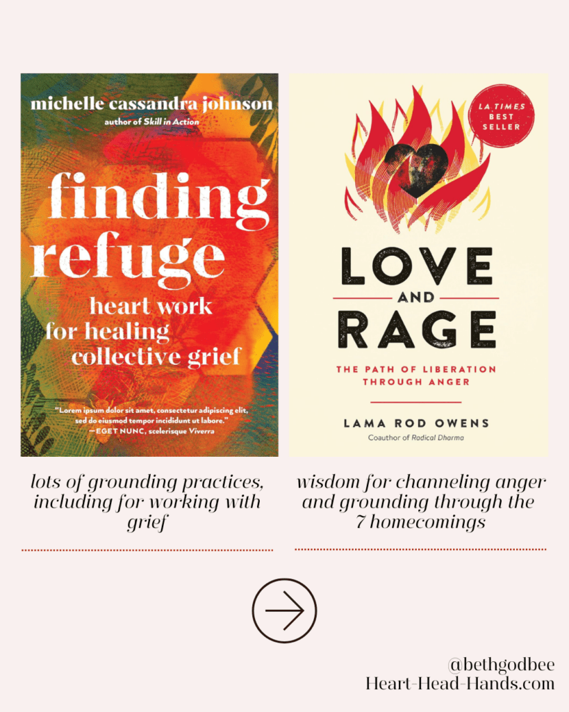 Two book covers side by side. Left: Finding Refuge by Michelle Cassandra Johnson. Right: Love and Rage by Lama Rod Owens.